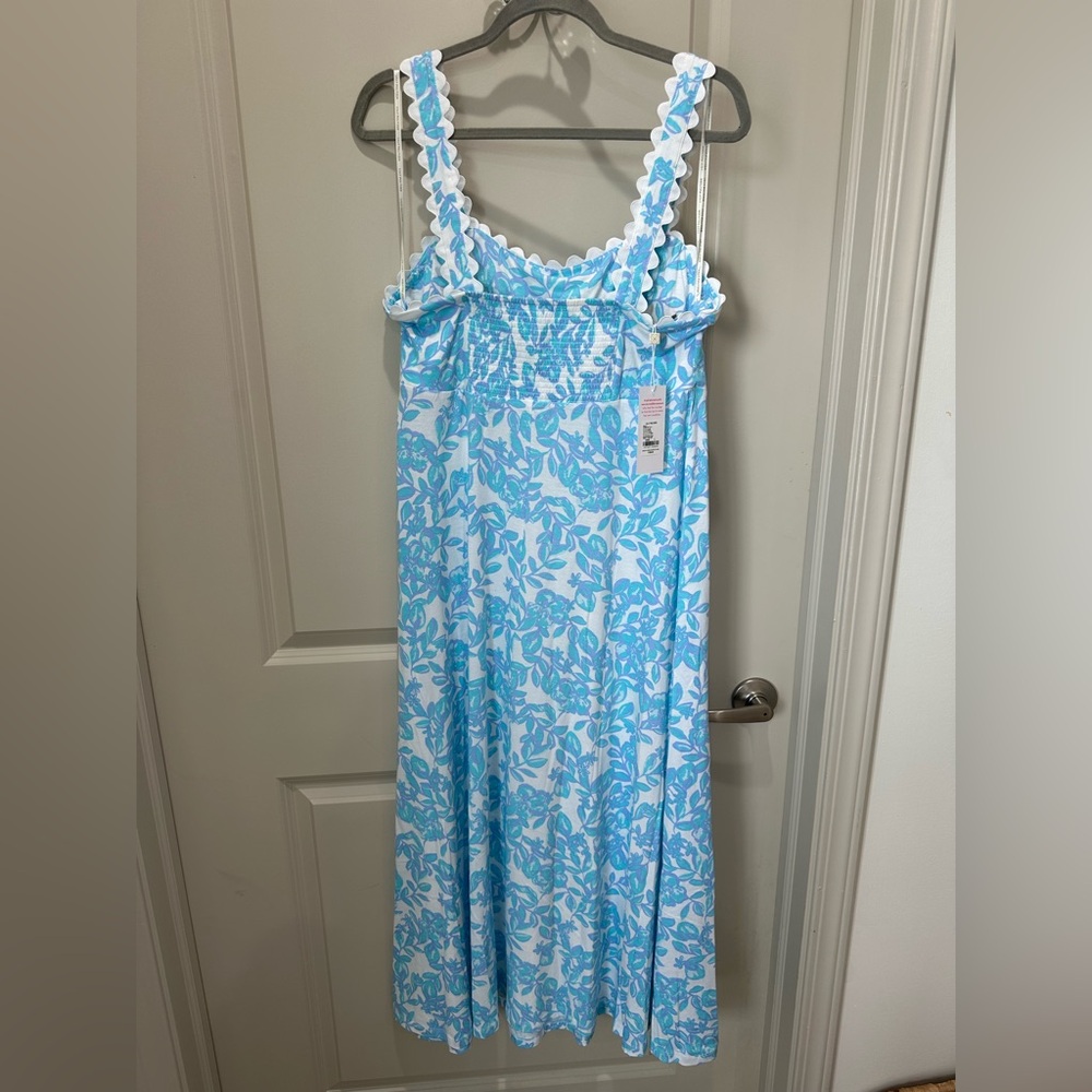 NWT Lilly Pulitzer blue and white floral Jersey midi dress size large - Picture 5 of 8